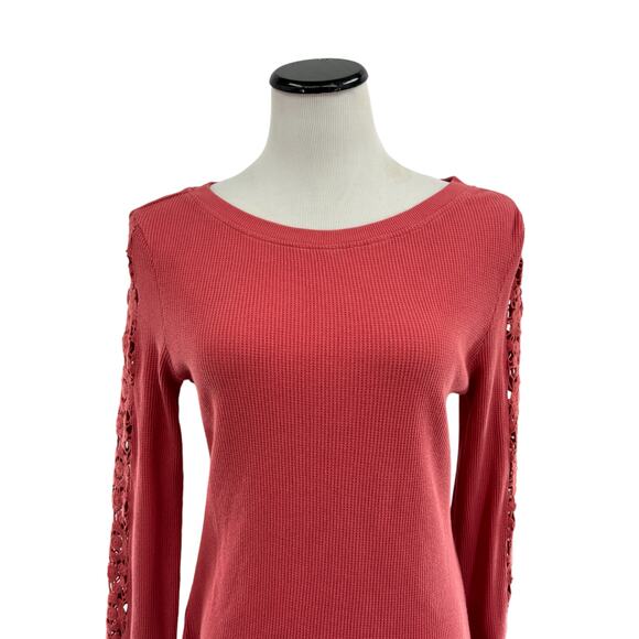 Sundance Pink Canyon Creek Thermal Crochet Long Sleeve Top - Picture 3 of 9